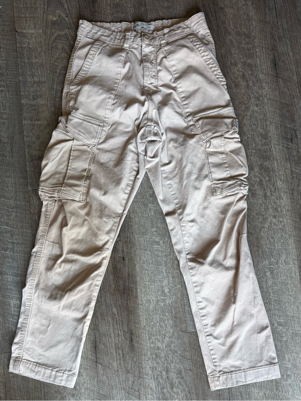 Men's Zara Beige Cargo Pants - Waist 26, Length 36, Inseam 25